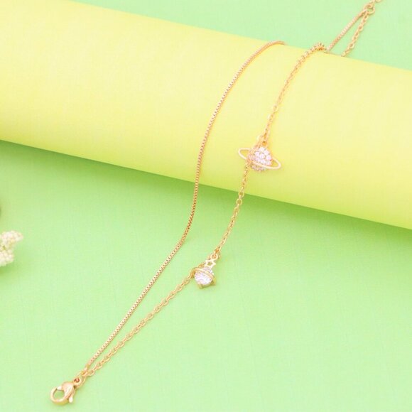 "Rose Gold Double Layer Anklet with Planet and Star Charms, XPAL1049 - Picture 6 of 13